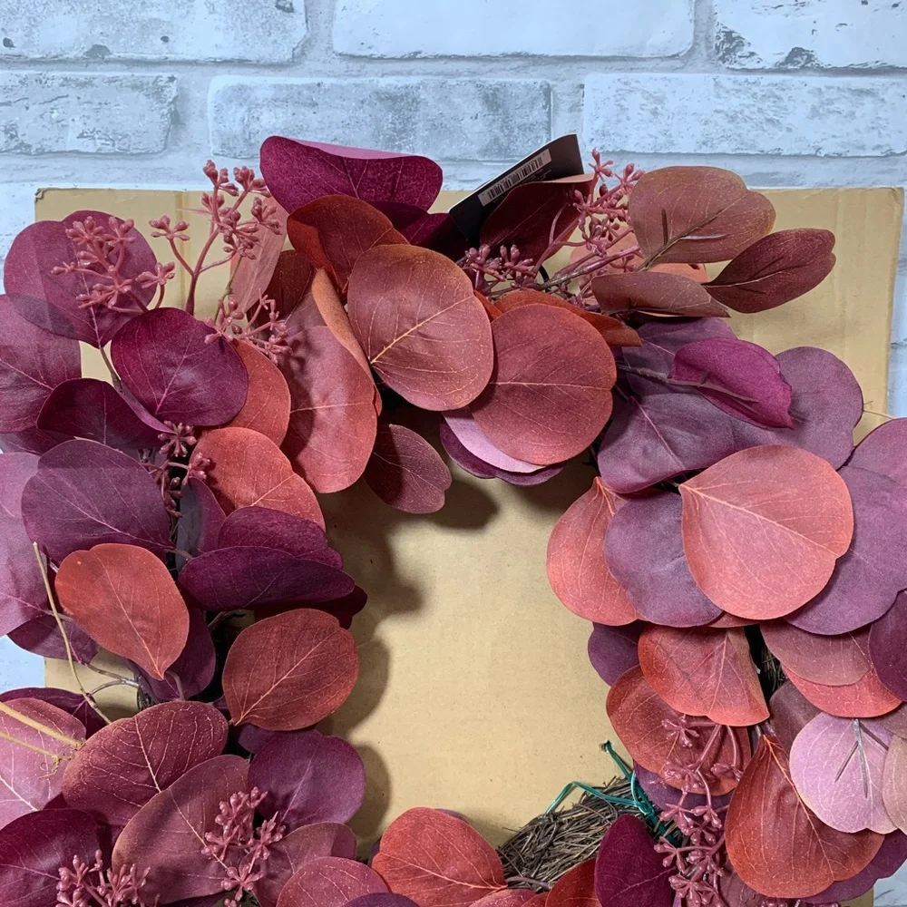 Threshold Burgundy Faux Floral Dried Leaves Wreath - Home Decor - Fall